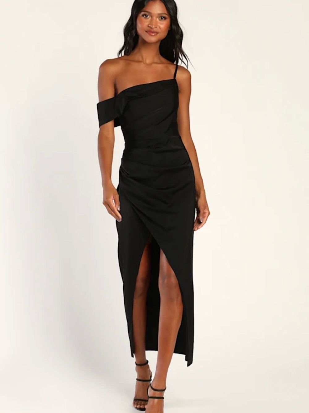 Lulu's Navy Blue One-Shoulder Asymmetric Slit Dress *NWT*
